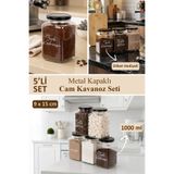 dnshome 5'li Cam Kahve Seti 1 litre Cam Kavanoz Seti Etiketli Kahve Köşesi Metal Kapaklı Saklama Kabı