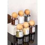 dnshome 6'lı Ahşap Top Kapaklı Cam Baharatlık Seti Etiketli Cam Kavanoz Seti Saklama Kabı Baharatlık 300 ml