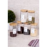 dnshome 6'lı Bambu Vakum Kapaklı Borosilikat Baharat Takımı Cam Baharatlık Seti Etiket Hediyeli 250 ml
