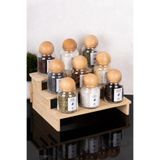 dnshome 9'lu Ahşap Top Kapaklı Tak - Çıkar Bambu Standlı Baharat Etiketli Cam Baharatlık Seti Saklama Kavanozu 300 ml