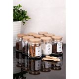 dnshome 9'lu Cam Baharatlık Seti 9 Baharat Kaşık Ahşap Vakum Kapaklı Baharat Etiketli Kavanoz Seti 300 ml