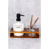 dnshome Ahşap Stantlı Banyo Seti Cam Sabunluk & Diş Fırçalık Seti Tumbler Sabunluk Banyo Düzenleyici 430 ml