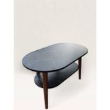 Dnz Ahşap Alt Raflı Oval Orta Sehpa Modern Salon Sehpası - siyah