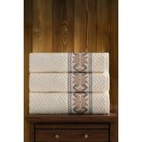 DNZGÜLCAN 3'lü Etnik Desenli Jakarlı Havlu Seti 70X140 cm | %100 Pamuk Banyo Havlusu-Çeyizlik-Premium - Ekru