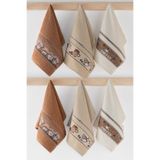 DNZGÜLCAN Kahve Desenli 6'lı Mutfak Havlusu Seti 30x50 cm | %100 Pamuk El Havlusu, Kurulama Bezi