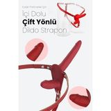 Do it Love - Kadın Çiftler İçin Çift Yönlü Dildo Strapon Oyuncak - Double Zevk - Belden Bağlamalı - Kırmızı Tutku