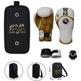 Do Tepito Boks Eldiveni, Kick Boks Muay Thai, 14 Oz, Beyaz/altın, 3'lü Set ve Taşıma Çantalı - Standart - Çok Renkli
