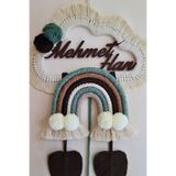 Doa Fil Store Makrome İsme Özel Bulut Gökkuşağı El Yapımı Bebek Kapı Bebek Odası Bebek Duvar Süsü (35X75) TYCQ8DV0SN172949416145443