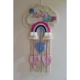 Doa Fil Store Makrome İsme Özel Bulut Gökkuşağı El Yapımı İkiz Bebek Kapı Bebek Odası Bebek Duvar Süsü (35X75) TYCT1ODGBN172949416145431