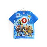 DobaKids 3d Baskılı Erkek Çocuk Roblox T-shirt Saks Renk Kısa Kollu Yazlık Roblox Tişörtü