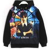 DobaKids 3D Baskılı Kız Çocuk Wednesday Addams 3 Ip Şardonlu Kışlık Kapüşonlu Sweatshirt - Siyah - 8 - 9 Yaş