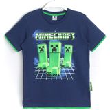 DobaKids Biye Detaylı Erkek Çocuk Minecraft Creeper Baskılı T-Shirt Lacivert - 8 - 9 Yaş