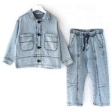 DobaKids Erkek Bebek Denim Gömlek Pantolon Alt Üst Takım Mavi Renk Bebek Kot Takım - 9 - 12 Ay