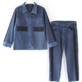 DobaKids Erkek Çocuk Şerit Detaylı Denim Alt Üst Gömlek Pantolon Takım Mavi Kot Erkek Çocuk Takım - 8 - 9 Yaş