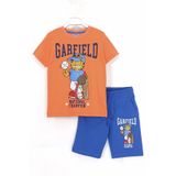 DobaKids Garfield Baskılı Erkek Çocuk Tişört Şort Alt Üst Kısa Kollu Yazlık Takım Turuncu