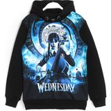 DobaKids Kız Çocuk Wednesday Addams 3 Ip Şardonlu Kışlık Kapüşonlu 3D Baskılı Hoodie Sweatshirt - Siyah - 10 - 11 Yaş