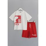 DobaKids Roar Series Erkek Çocuk Oversize Kapri Tişört Takım Kırmızı - 3 - 4 Yaş - Beyaz - Kırmızı