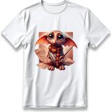 Dobby Ev Cini Harry Potter Model Baskılı Tişört %100 Pamuklu Nefes Alan Kalın Kumaşlı T-Shirt - Beyaz - XL