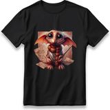Dobby Ev Cini Harry Potter Model Baskılı Tişört %100 Pamuklu Nefes Alan Kalın Kumaşlı T-Shirt - Siyah - XL