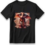 Dobby Ev Cini Harry Potter Model Baskılı Tişört %100 Pamuklu Nefes Alan Kalın Kumaşlı T-Shirt - Siyah