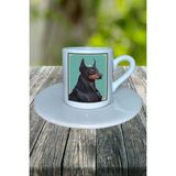 Doberman Köpek Baskılı Türk Kahvesi Fincanı Tabaklı Kişiye Özel Model 3
