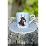 Doberman Köpek Baskılı Türk Kahvesi Fincanı Tabaklı Kişiye Özel Model 5