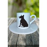 Doberman Köpek Baskılı Türk Kahvesi Fincanı Tabaklı Kişiye Özel Model 6
