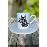 Doberman Köpek Baskılı Türk Kahvesi Fincanı Tabaklı Kişiye Özel Model 7