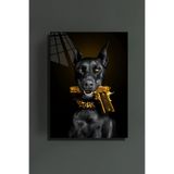 Doberman ve Silah Cam Tablo | Sanatsal Duvar Dekoru | Canlı Renkli Baskı | Salon ve Oturma Odası | Sevdiklerinize Hediyelik | Dayanıklı Cam Yapı