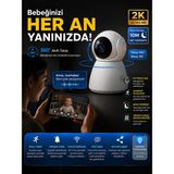 Dobest 2k Bebek Monitörü Wifi Kamera 360° Dönebilen Ptz Ip Kamera Gece Görüşü Hareket Algılama Uzaktan Izleme Telefon Kontrollü Iki Yönlü Ses Beyaz - 2K WiFi-Bebek Kamerası - 360° PTZ
