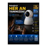 Dobest 2K WiFi Bebek Monitörü 360° PTZ Kamera Gece Görüşü Hareket Algılama Uzaktan İzleme İki Yönlü Ses Telefon Kontrollü Beyaz IP Kamera