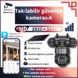 Dobest 6mp 3 Lens 360° Güneş Enerjili Sım Kamera - Hareket Algılama, Ptz Takip, Sesli Uyarı, 7/24 Güvenlik - Siyah