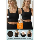 Doce Elegante Kadın 2 Adet Pamuklu Siyah Kalın Askılı Crop Pedli Spor Sütyeni Yarım Atlet Bluz Büstiyer - XL