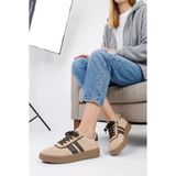 Doçka Kadın Low-Top Düz Taban Retro Spor Ayakkabı Sneaker Mİ6/S025 - Bej Süet