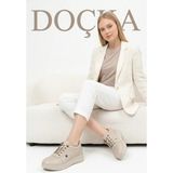 Doçka Kadın Yumuşak Hakiki Deri Ortopedik Dolgu Topuk Günlük Ayakkabı BD26/C2613 - Bej