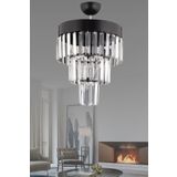 Docklight Roma 3'lü Katlı Siyah Kristal Taşlı 30'luk Modern Avize