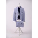 Doctor Junior Gofre Kumaş Slim Fit Takım Elbise Erkek Çocuklar İçin Mavi Renkli Model - Açık Mavi - 9 Yaş