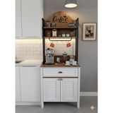 Dodef Wood Çok Amaçlı Kahve Köşesi ve Erzak Dolabı – Beyaz/sepet Ceviz 80X210 - Beyaz - Sepet Ceviz