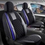 Dodge Caliber Uyumlu Lüx Yarı Deri Oto Koltuk Kılıfı Ön Arka Takım Chester Siyah Mavi