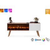Dodo İç Mimarlık Mını Venıce Renk Modlu Şömineli Tv Ünitesi 130 cm Mdf - Beyaz - Ceviz