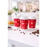 DODO PACK 8 OZ ÇİFT KATLI KALPLİ BASKILI KIRMIZI (DW) 20 ADET KARTON BARDAK + 20 ADET KAPAK