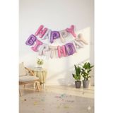 Dodomar 35 cm Happy Birthday Pembe Mor Harf Folyo Balon Seti - Doğum Günü Parti Dekorasyonu