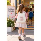 Dodomar Anaokulu Sırt Çantası Uyuyan Tavşan Bej Peluş 26X23X10 cm Mini Çanta
