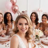 Dodomar Bride Metal Taşlı Lüks El Yazılı Rosegold Taç Bekarlığa Veda Parti Aksesuarı