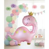 Dodomar Folyo Balon Pembe Dinozor Taçlı Kaplı 96x67 cm Büyük Boy Parti ve Doğum Günü Balonu