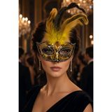 Dodomar Gold Pullu Tüylü Maske Halloween Venedik Maskesi Cadılar Bayramı Kostüm Parti Yüz Göz Aksesuarı