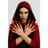 DODOMAR Halloween Cadılar Bayramı Cadı Tırnağı 10lu Lateks Kırmızı Lüks Yumuşak Tırnak Parti Kostümü
