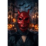 Dodomar Halloween Cadılar Bayramı Şeytan Maskesi Kırmızı Metalik Tüllü Korku Parti Aksesuarı