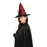 Dodomar Hallowen Cadı Şapkası Çiçekli Tüylü Model Kırmızı Renkli Cadılar Bayramı Şapkası