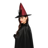 Dodomar Hallowen Cadı Şapkası Çiçekli Tüylü Model Kırmızı Renkli Cadılar Bayramı Şapkası